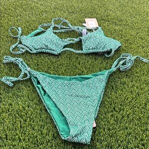 Chevron Tie-Side Bikini Set in Green